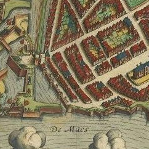 Antique Plan of the Siege of Grave by Guicciardini, c.1608, close-up 2