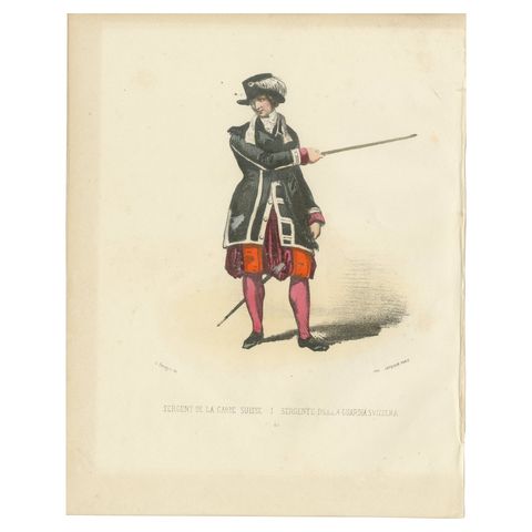 Distinguished Duty: Handcolored Print of a Swiss Guard Sergeant, 1862