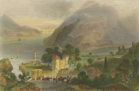 Antique Bosporus View with Beil-Gorod Fort, Bartlett Constantinople, ca.1839, close-up 1