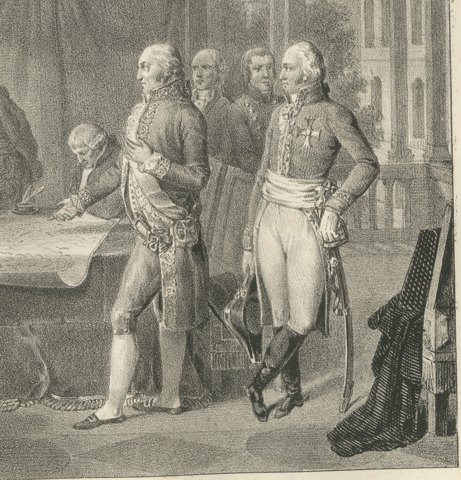Treaty of Leoben, Belgium Ceded to France, Antique Madou Lithograph, 1827, close-up 2