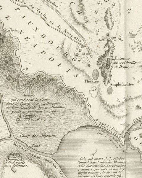 Plan of Ancient and Modern Syracuse with Numbered Key, Rollin Atlas, 1818, close-up 2