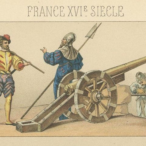 Pl. 73 Antique Print of French 16th Century Battle Costumes, Racinet, circa 1880, close-up 1