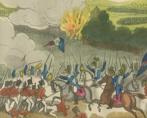 Battle of Waterloo with Cuirassiers Facing British Infantry, 1816, close-up 2