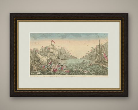 Venetian Naval Battle Print, Rare Optical Vue of Venice versus Turks, c.1770, shown framed