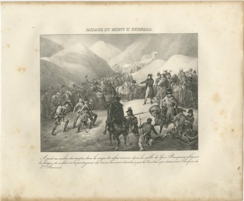 Crossing the Great Saint Bernard, the Hospice, Antique Madou Lithograph, 1827, view 2
