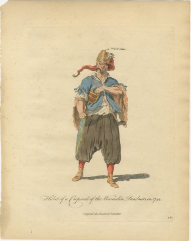 Corporal of the Warasdin Pandours in 1742, Hand Colored Jefferys Plate, 1757, view 2