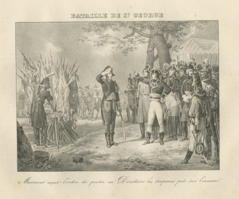 San Giorgio, Marmont and the Captured Flags, Antique Madou Lithograph, 1827