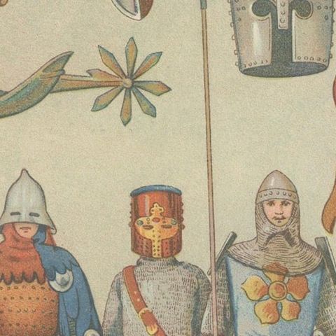 Medieval German Knights and Armor, Antique Hand-Colored Print c.1880, close-up 4