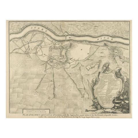 Antique Plan of the Fortifications of Lleida, Spain