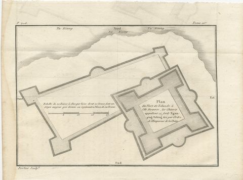 Plan of the Dutch Fort in Formosa, Antique French Jesuit Engraving, ca.1790, view 2