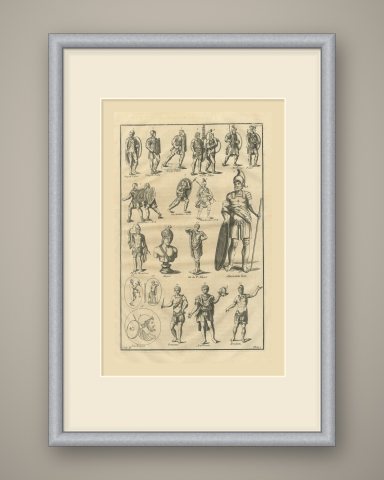 Roman Legionaries, Helmets and Gems from Trajan's Column, Montfaucon, 1722, shown framed