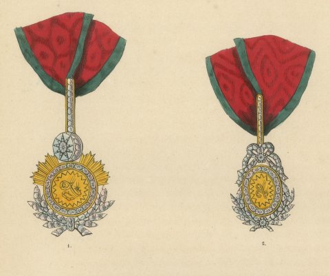 Orders of Turkey, Jeweled Badges and Portrait Medallion, Plate LXXXIV, 1844, close-up 1