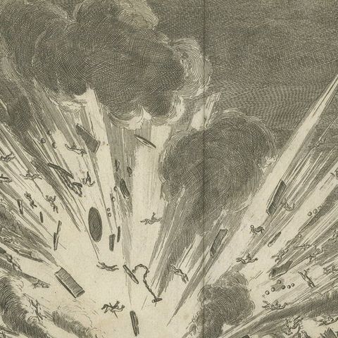 Explosion of a Pontoon Bridge at the Siege of Antwerp (1585) by Coenraet Decker, close-up 3
