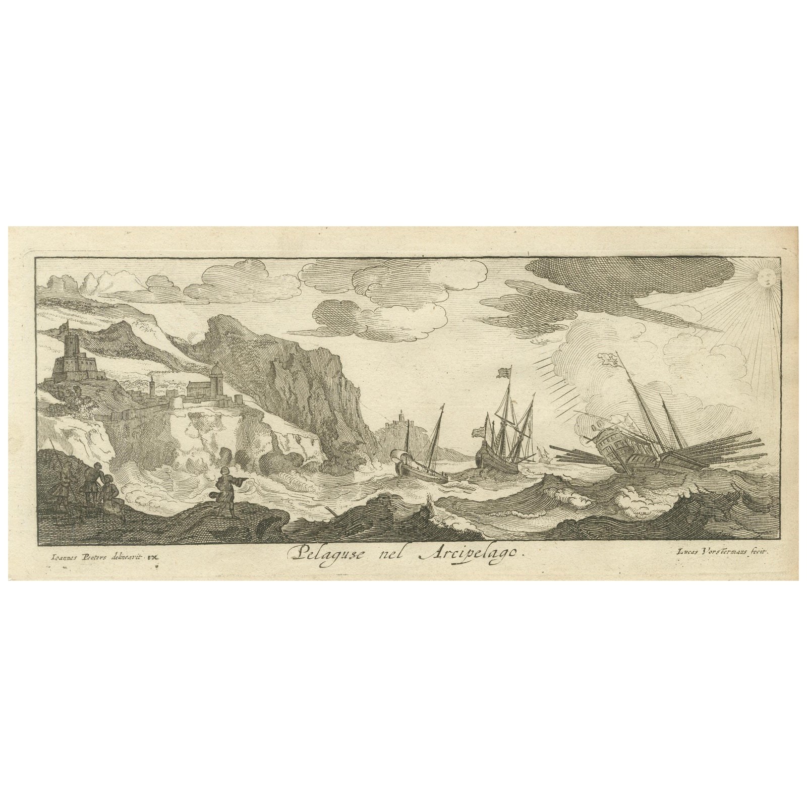 Stormy Scene in the Aegean Archipelago with Coastal Fortifications, circa 1680