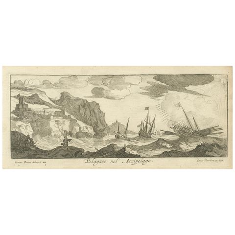 Stormy Scene in the Aegean Archipelago with Coastal Fortifications, circa 1680