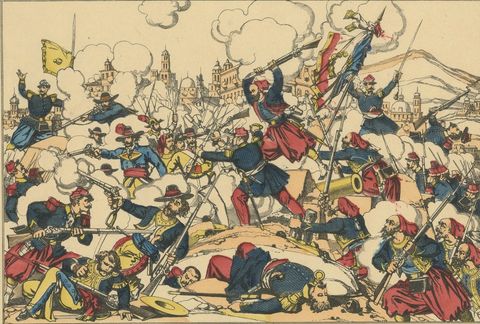 Battle of Puebla, French Intervention in Mexico, Épinal Print, 1863, close-up 2