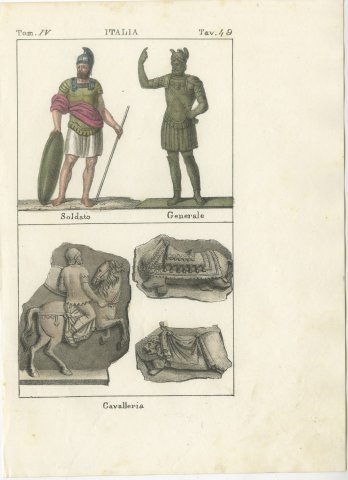 Roman Soldier, General and Cavalry Reliefs, Hand Colored Lithograph, 1842, view 2