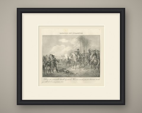 Battle of the Pyramids, Napoleon in Egypt, Antique Madou Lithograph, 1827, shown framed