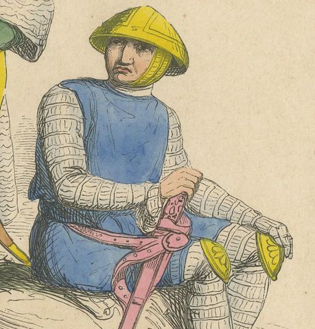 English Soldiers During the Reign of Henry III, Original Liithograph, 1847, close-up 2