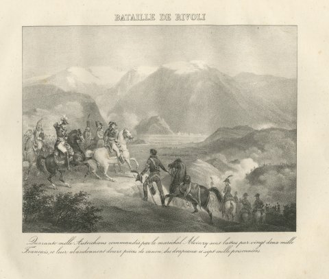 Battle of Rivoli, Bonaparte Among the Mountains, Antique Madou Lithograph, 1827