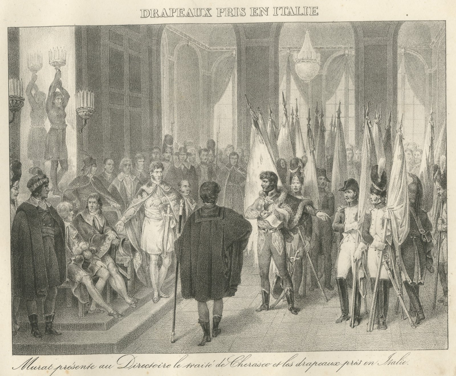 Murat Presents the Colors Taken in Italy, Antique Madou Lithograph, 1827