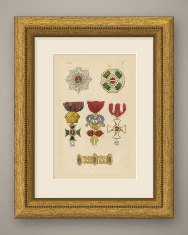 Orders of Austria, Golden Fleece and Saint Stephen, Plate III, 1844, shown framed
