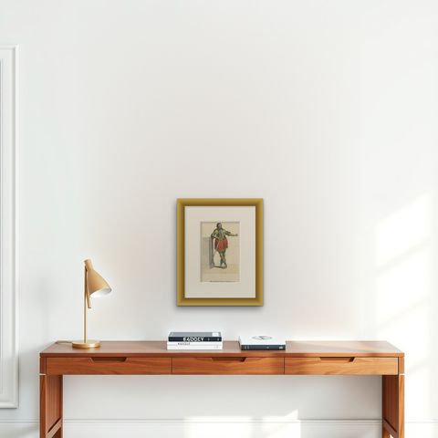Antique Print of a French Knight Named Pierre Terrail, 1805, shown framed on a wall