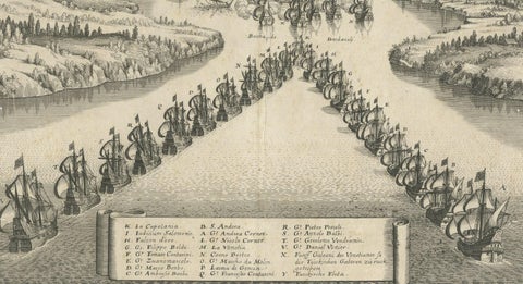 Copper Engraving by Merian of The Battle Fleet off Constantinople, 1646, close-up 2