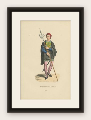 Guardian of the Realm: A Halberdier of Charles the Bold, Lithograph of 1847, shown framed