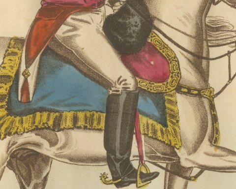 Sir Thomas Picton with Telescope on a Gray Horse Before an Army Camp, 1815, close-up 2
