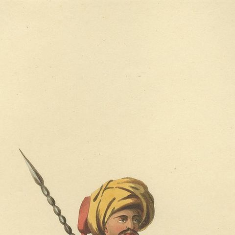 Antique Print of Mameluke of Grand Vizier, the Military Costume of Turkey, 1818, close-up 1