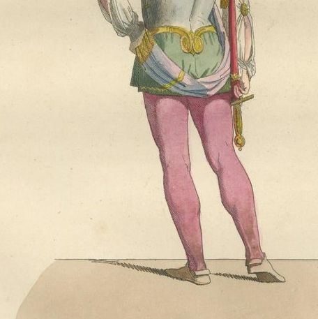 Royal and Noble Costume Prints: d'Anjou, Military Attire, Young Squire, 1845, close-up 4