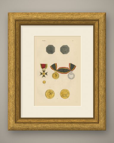 Belgian Medals, Independence of 1830 and Leopold Medals, Plate XV, 1844, shown framed
