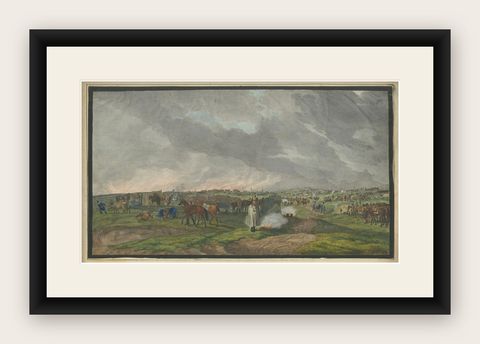 Napoleonic Military Encampment, Hand-Coloured Panoramic Aquatint, c1810, shown framed