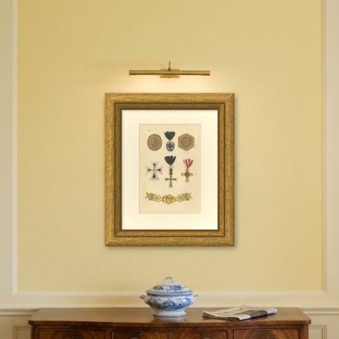 Orders of Austria, Veteran Badges and Crosses, Plate V, Wood Engraving, 1844, shown framed on a wall