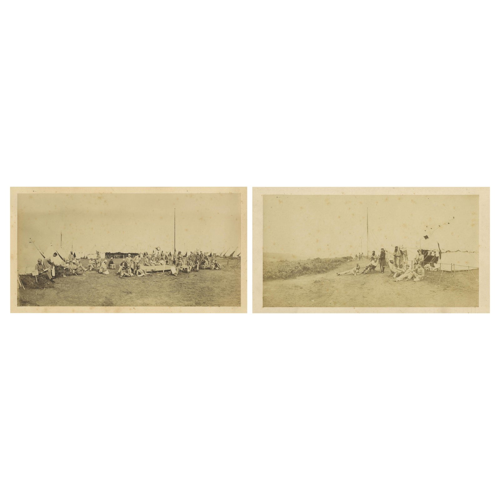 British Army Camp Scenes, Highland and Queen’s Regiments, 19th Century Pair