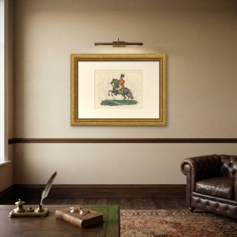 Prince of Orange on a Rearing Dark Gray Charger, circa 1815, shown framed on a wall