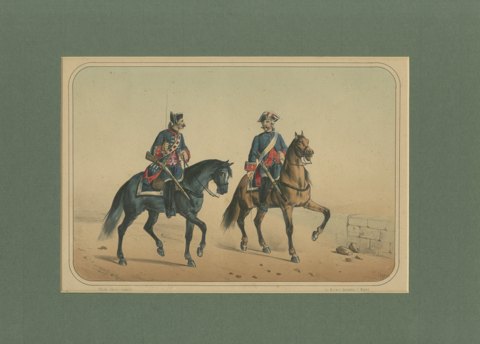 Two Spanish Cavalrymen in Tricorns, Lithograph by Villegas, Madrid, 1861, view 2