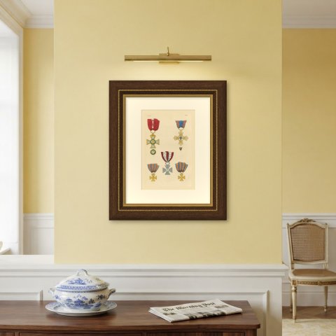 Orders of Lucca, Military Merit Cross and Service Crosses, Plate XLVII, 1844, shown framed on a wall