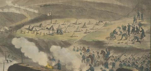 Shipka Pass in the Russo-Turkish War, Hand Colored Lithograph, circa 1877, close-up 2