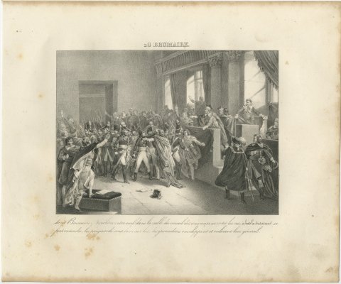 Bonaparte in the Council of Five Hundred, Antique Madou Lithograph, 1827, view 2
