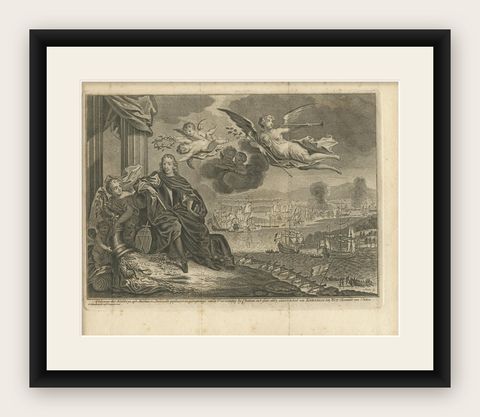 Antique Print of the Battle of Chattam by Fokke, 'c.1790', shown framed