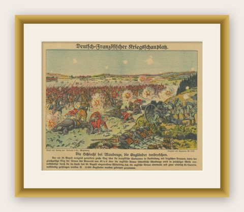 Battle of Maubeuge 1914, WWI German Illustrated War Print, Color Lithograph, shown framed