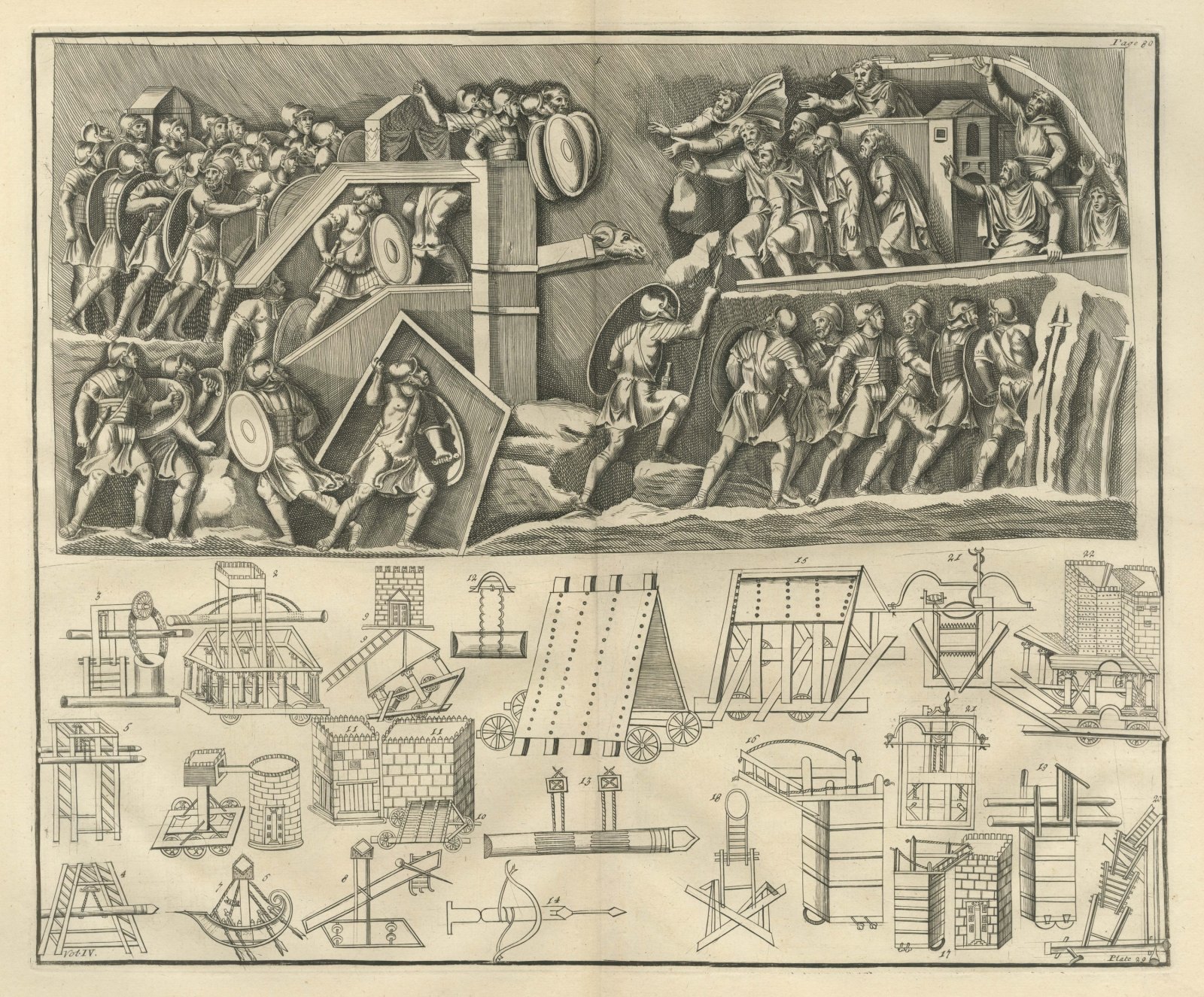 Roman Siege Relief with a Ram, Siege Towers and Engines, Montfaucon, 1722