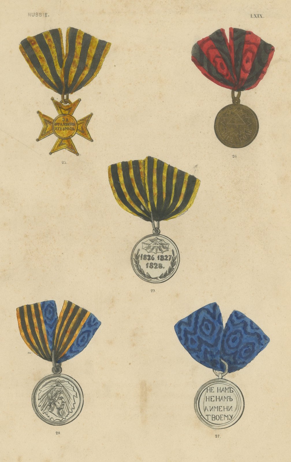 Russian Medals for Bravery, 1812 and 1826 to 1828, Plate LXIX, 1844