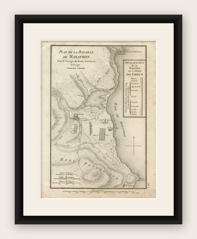 Antique Plan of the Battle of Marathon by Ambroise Tardieu, 1825, shown framed