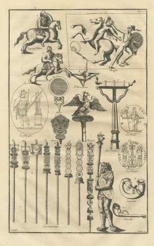Roman Military Standards, Eagle and War Horns, Montfaucon Engraving, 1722
