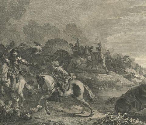Antique Print of Soldiers Attacking an Ottoman Convoy by Leviez, circa 1778, view 4