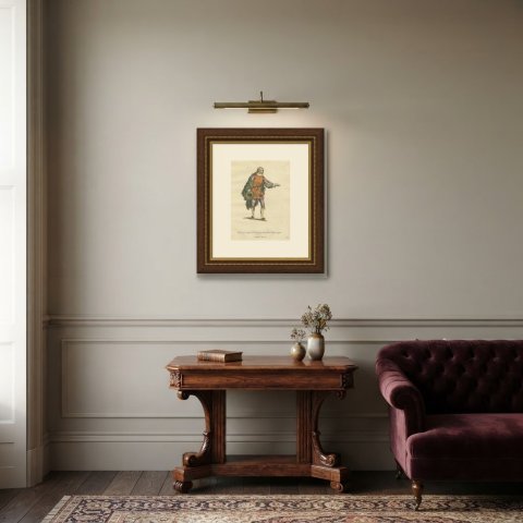 Spanish Knight of the Golden Key in 1700, Hand Colored Costume Plate, 1757, shown framed in a room
