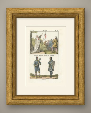 Peter of Amiens Preaching the Crusade and Two Crusaders in Mail, 1842, shown framed